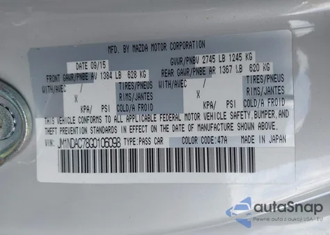 2016 Mazda Mx-5 Miata Club z USA, uszkodzony, nr VIN JM1NDAC78G0106098